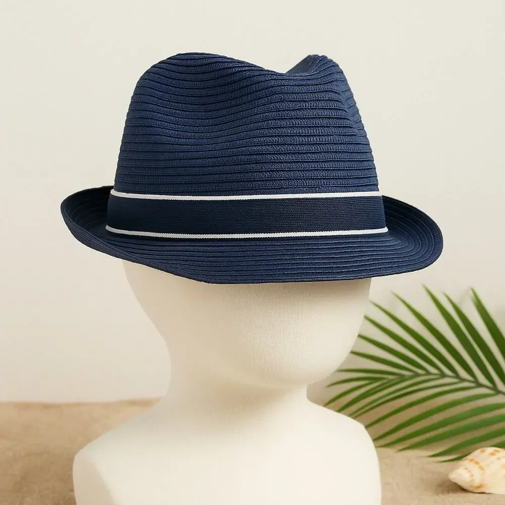 H&M Kids Navy Blue Fedora Hat with White Trim – Size 8–12Y (53–55 cm)